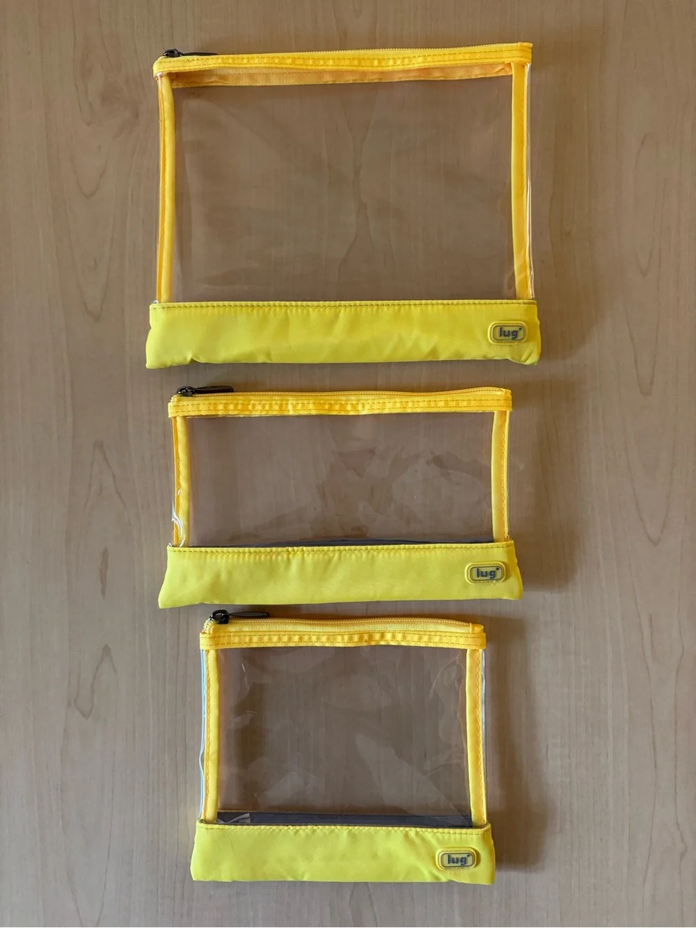 Lug Set of 3 Clearview Envelope Transport Pouches Bright Yellow NWOT